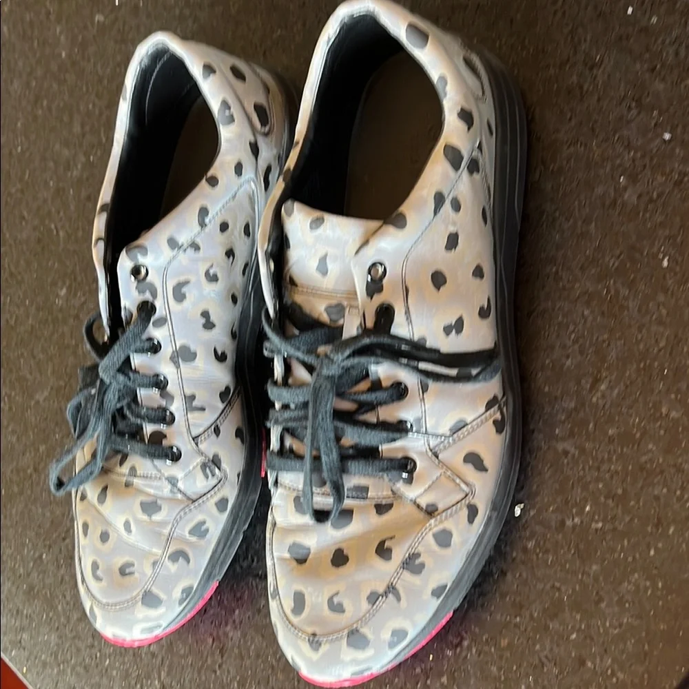 Gucci Leopard Print Athletic Shoes in Gray, Black & Pink